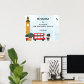 Red London Bus en Clock Tower Birthday Welkom Poster (Thuiskantoor)