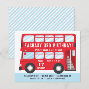 Red London Bus Kids Birthday Party Invitation Kaart