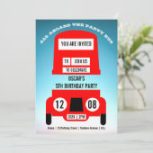 Red London Bus Kinderen Verjaardagsfeestje Uitnodi Save The Date (Staand voorkant)