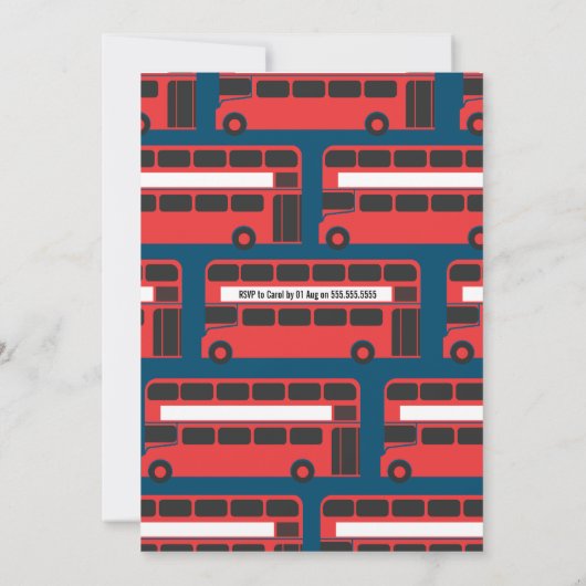 Red London Bus Kinderen Verjaardagsfeestje Uitnodi Save The Date (Achterkant)