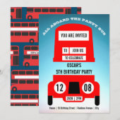 Red London Bus Kinderen Verjaardagsfeestje Uitnodi Save The Date (Voorkant / Achterkant)