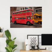 Red London-bus op Whitehall, Londen Engeland Poster (Thuiskantoor)