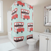 Red London Bus  Pattern Douchegordijn (In situ)
