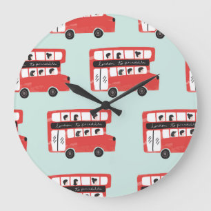 Red London Bus Pattern Grote Klok