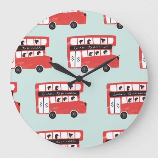 Red London Bus Pattern Grote Klok (Voorkant)