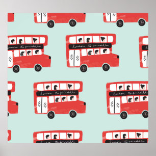Red London Bus Pattern Poster