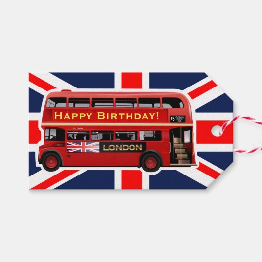 Red London Bus thema Cadeaulabel (Voorkant (Horizontaal))