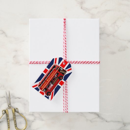 Red London Bus thema Cadeaulabel (Met Touw)