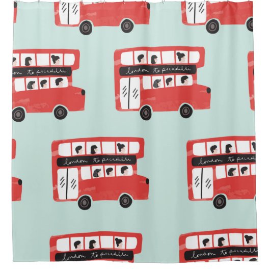 Red London Double Decker Bus Seamless Pattern vint Douchegordijn (Voorkant)