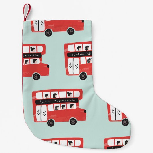 Red London Double Decker Bus Seamless Pattern vint Kleine Kerstsok (Voorkant)