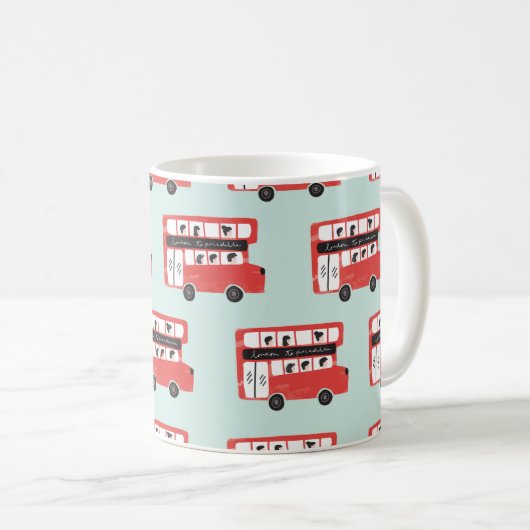 Red London Double Decker Bus Seamless Pattern vint Koffiemok (Voorkant rechts)
