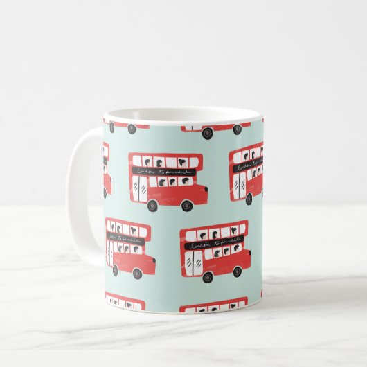 Red London Double Decker Bus Seamless Pattern vint Koffiemok (Voorkant links)