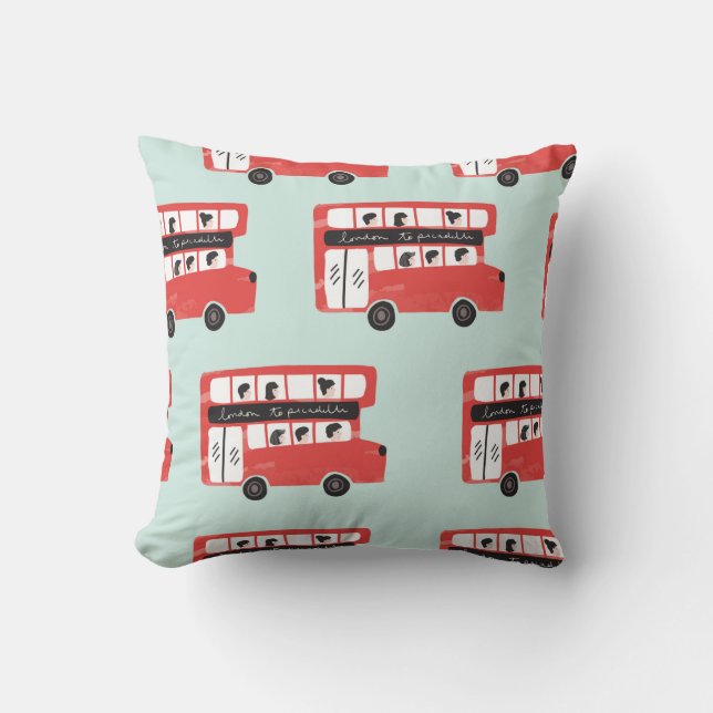Red London Double Decker Bus Seamless Pattern vint Kussen (Voorkant)