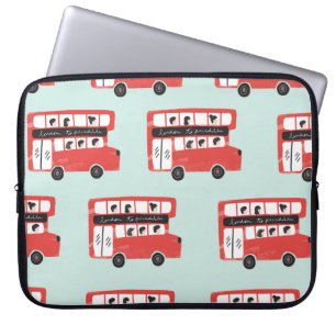 Red London Double Decker Bus Seamless Pattern vint Laptop Sleeve