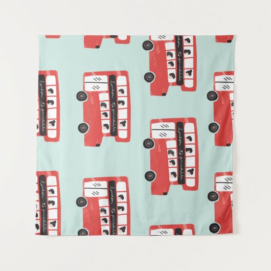 Red London Double Decker Bus Seamless Pattern vint Wandkleed (Voorkant (horizontaal))