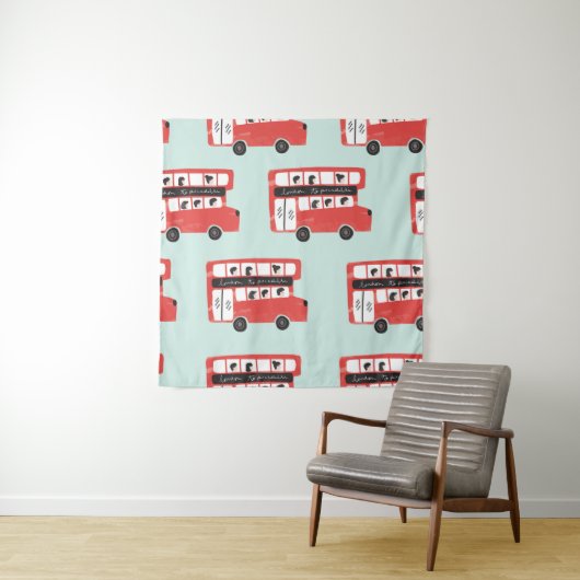 Red London Double Decker Bus Seamless Pattern vint Wandkleed (In situ)