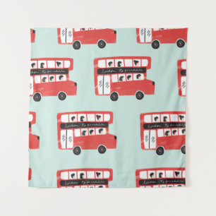 Red London Double Decker Bus Seamless Pattern vint Wandkleed
