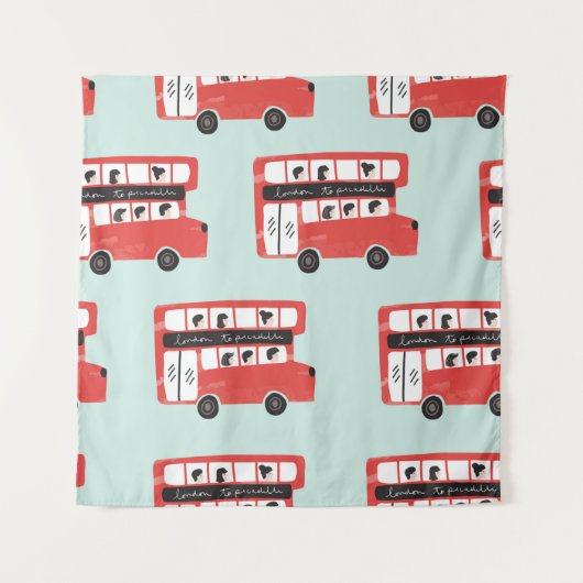 Red London Double Decker Bus Seamless Pattern vint Wandkleed (Voorkant)