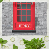 Red London Phone Booth Skyline Theedoek (Gevouwen)