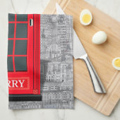 Red London Phone Booth Skyline Theedoek (Quarter Fold)