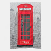 Red London Phone Booth Skyline Theedoek (Verticaal)