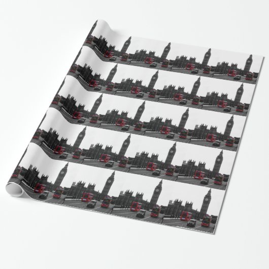 Red London Tour bus en Big Ben Cadeaupapier (Uitgerold)