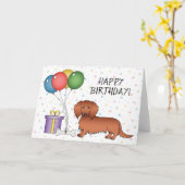 Red Long Coat Dachshund Cartoon Dog Happy Birthday Kaart (Gele Bloem)