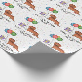 Red Long Hair Dachshund Cartoon Dog Happy Birthday Cadeaupapier (Hoek)