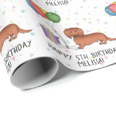Red Long Hair Dachshund Cartoon Dog Happy Birthday Cadeaupapier (Rol Hoek)