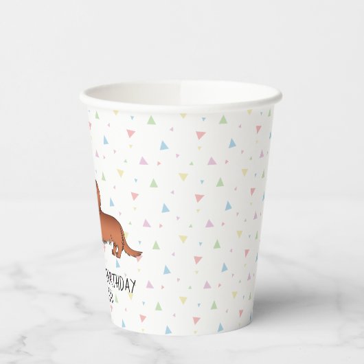 Red Long Hair Dachshund Cartoon Dog Happy Birthday Papieren Bekers (Links)