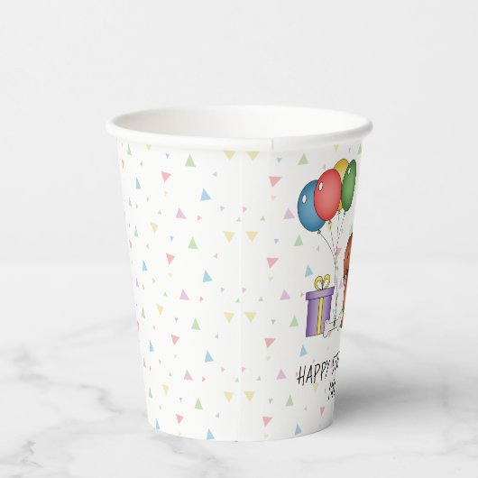 Red Long Hair Dachshund Cartoon Dog Happy Birthday Papieren Bekers (Rechts)