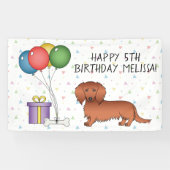 Red Long Hair Dachshund Cartoon Dog Happy Birthday Spandoek (Horizontaal)