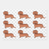 Red Long Hair Dachshund Cartoon Dog Pattern & Paws Inpakpapier Vel (Voorkant)