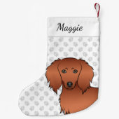 Red Long Hair Dachshund Cute Cartoon Dog Kleine Kerstsok (Achterkant)
