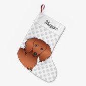 Red Long Hair Dachshund Cute Cartoon Dog Kleine Kerstsok (Voorkant (Hangend))