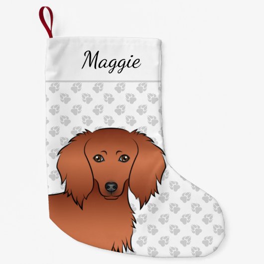 Red Long Hair Dachshund Cute Cartoon Dog Kleine Kerstsok (Voorkant)
