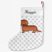 Red Long Hair Dachshund Cute Cartoon Dog & Name Kleine Kerstsok (Achterkant)