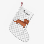 Red Long Hair Dachshund Cute Cartoon Dog & Name Kleine Kerstsok (Voorkant (Hangend))