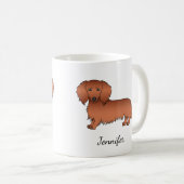 Red Long Hair Dachshund Cute Cartoon Dog & Name Koffiemok (Voorkant rechts)