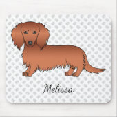 Red Long Hair Dachshund Cute Cartoon Dog & Name Muismat (Voorkant)