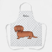 Red Long Hair Dachshund Cute Cartoon Dog & Name Schort (Voorkant)