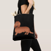 Red Long Hair Dachshund Cute Cartoon Dog on Black Tote Bag (Dichtbij)