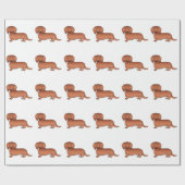 Red Long Hair Dachshund Cute Cartoon Dog Patroon Cadeaupapier (Vlak)