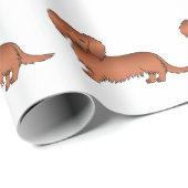 Red Long Hair Dachshund Cute Cartoon Dog Patroon Cadeaupapier (Rol Hoek)