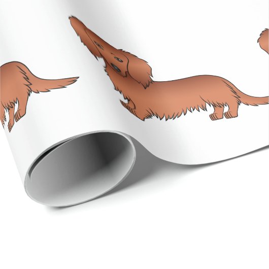 Red Long Hair Dachshund Cute Cartoon Dog Patroon Cadeaupapier (Rol Hoek)