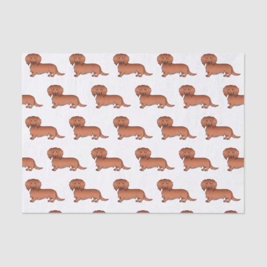 Red Long Hair Dachshund Cute Cartoon Dog Patroon Tissuepapier (Voorkant)