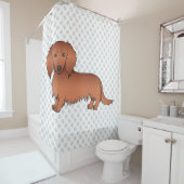 Red Long Hair Dachshund Cute Cartoon Dog & Paws Douchegordijn (In situ)