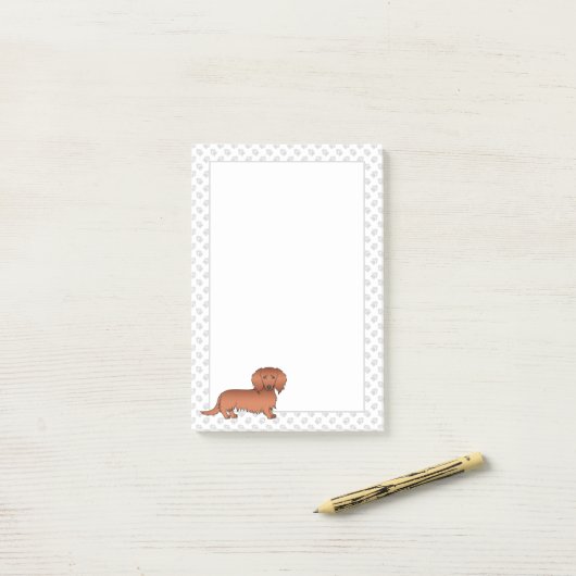 Red Long Hair Dachshund Cute Cartoon Dog & Paws Post-it® Notes (Op bureau)