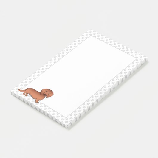 Red Long Hair Dachshund Cute Cartoon Dog & Paws Post-it® Notes (Schuin)