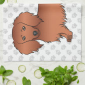Red Long Hair Dachshund Cute Cartoon Dog & Paws Theedoek (Gevouwen)